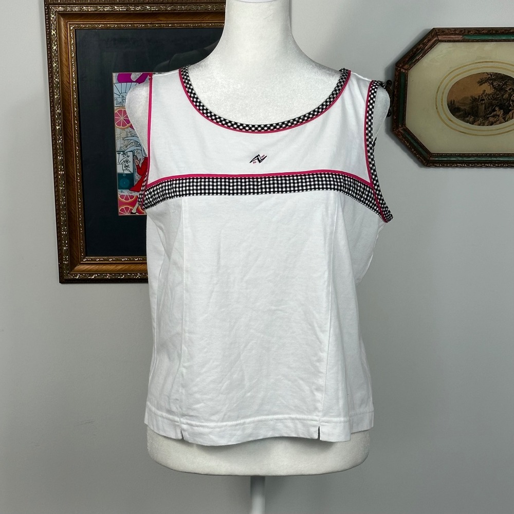 Lily's of Beverly Hills White Boxy Tank Top Gingham Pink Details - SIZE M Summer